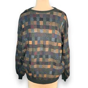 Vintage Farah Patchwork Knit Sweater Multicolor Geometric Pattern Unisex XL